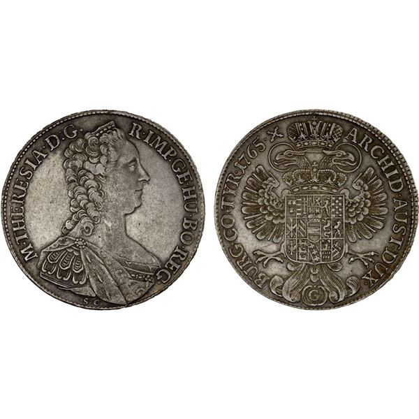 AUSTRIA: BURGAU: Maria Theresa, 1740-1780, AR thaler, Gunzburg, 1765-G, VF-XF