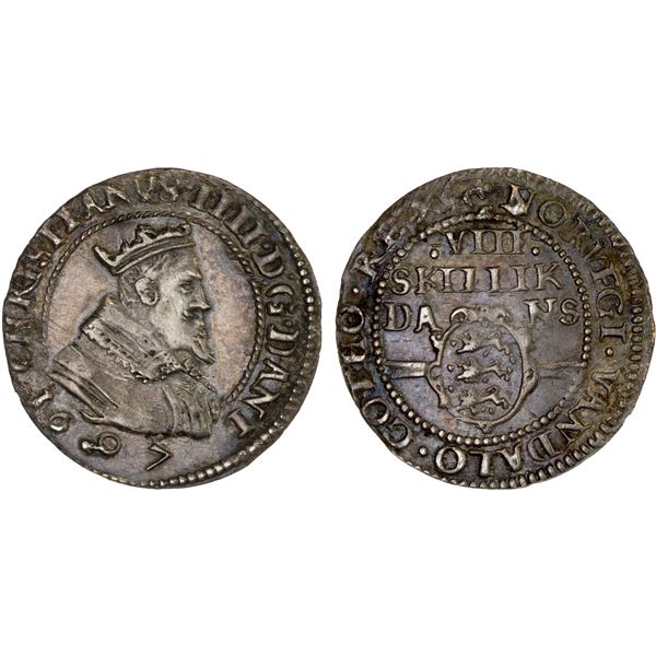 DENMARK: Christian IV, 1588-1648, AR 8 skilling, 1607, XF