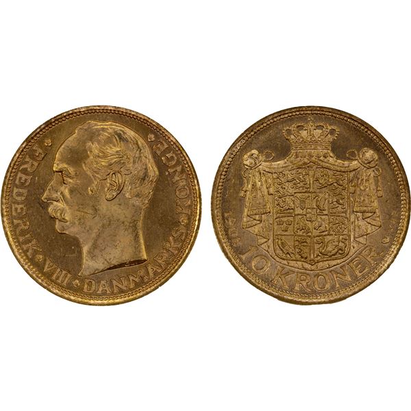 DENMARK: Frederik VIII, 1906-1912, AV 10 kroner, 1908, NGC MS64