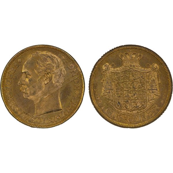 DENMARK: Frederik VIII, 1906-1912, AV 10 kroner, 1909, NGC MS65