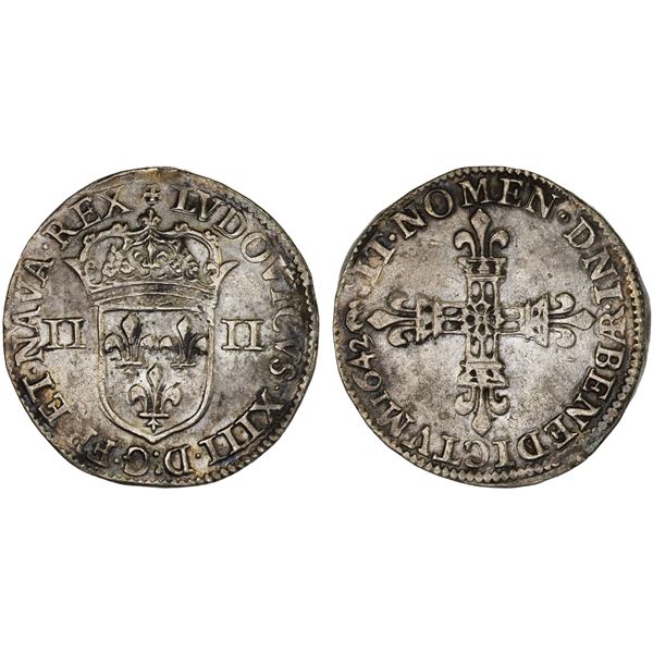 FRANCE: Louis XIII, 1610-1643, AR 1/4 ecu (9.37g), 1642, VF