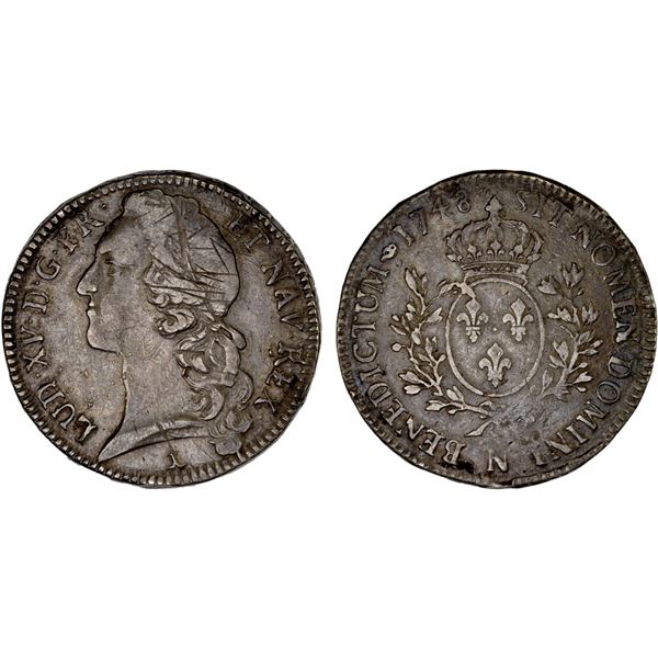 FRANCE: Louis XV, 1715-1774, AR ecu, Montpellier, 1748-N, VF