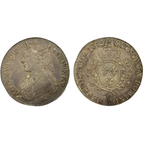 FRANCE: Louis XVI, 1774-1790, AR écu aux branches d'olivier, Orléans, 1785-R, PCGS AU58