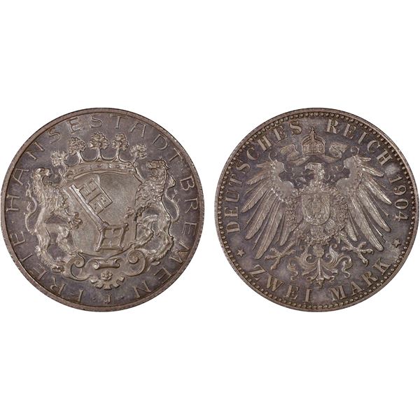 BREMEN: Free City, AR 2 mark, Hamburg, 1904-J, PCGS Proof 67