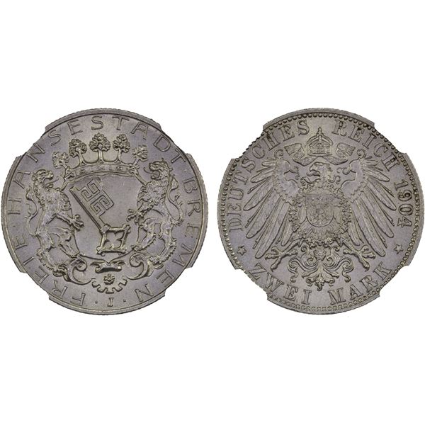 BREMEN: Free City, AR 2 mark, Hamburg, 1904-J, NGC MS66
