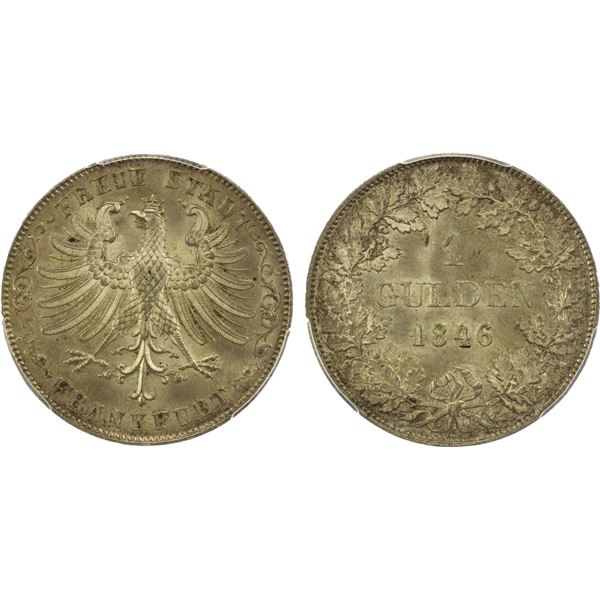 FRANKFURT AM MAIN: Free City, AR gulden, 1846, PCGS MS66