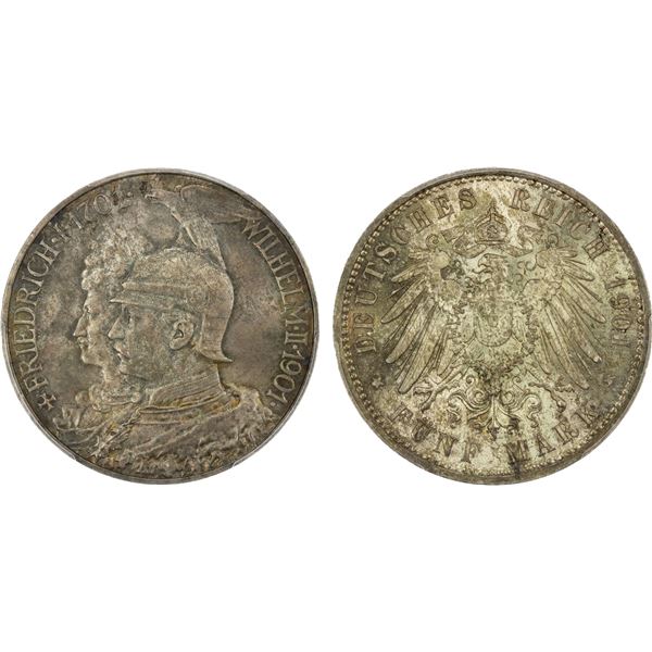 PRUSSIA: Wilhelm II, 1888-1918, AR 5 mark, 1901, PCGS MS66