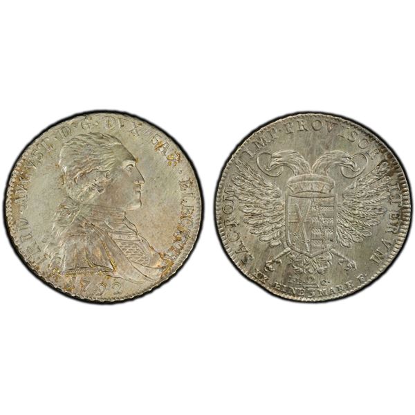 SAXONY: Friedrich August III, 1763-1806, AR 2/3 thaler, Dresden, 1792-IEC, PCGS MS62