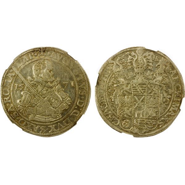 SAXE-ALBERTINE LINE: August I, 1553-1586, AR thaler, 1571, NGC AU55