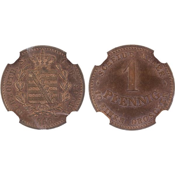 SAXE-COBURG-GOTHA: Ernst II, 1844-1893, AE pfennig, Dresden, 1868, NGC PF65 RB