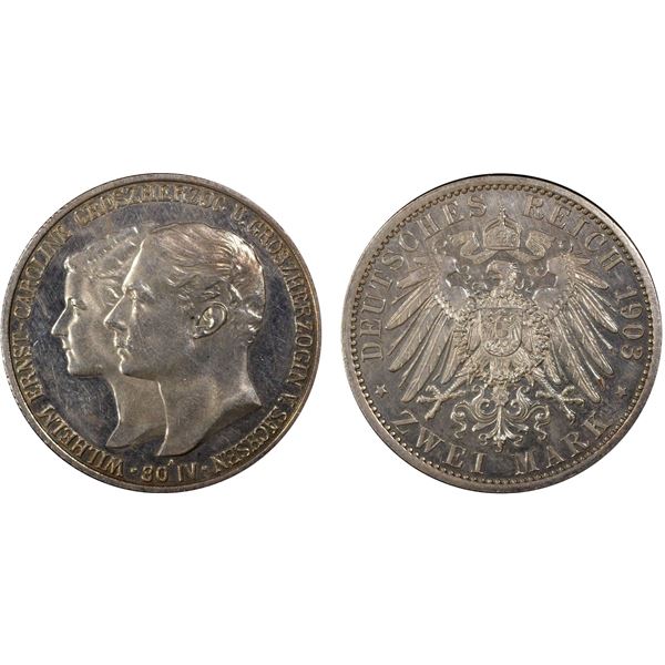 SAXE-WEIMAR-EISENACH: Wilhelm Ernst, 1901-1918, AR 2 mark, 1903-A, PCGS Proof 64 CAM