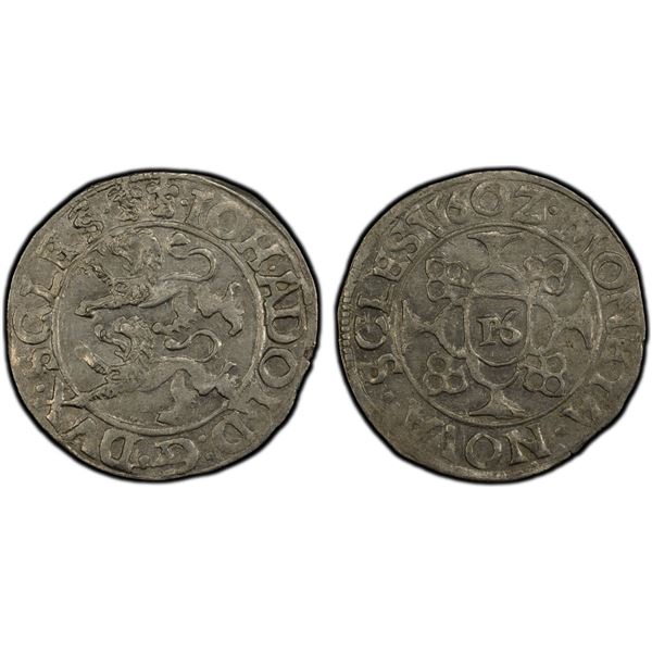 SCHLESWIG-HOLSTEIN-GOTTORP: Johann Adolf, 1590-1616, AR 1/16 thaler (doppelschilling), Steinbeck, 16