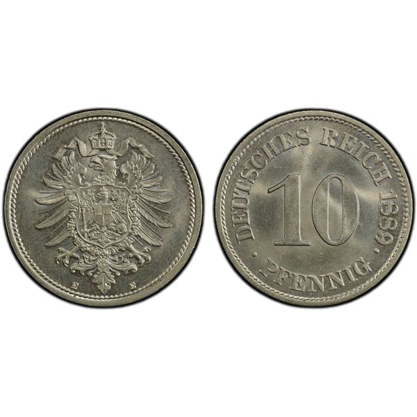 GERMANY: Kaiserreich, 10 pfennig, 1889-E, PCGS MS65