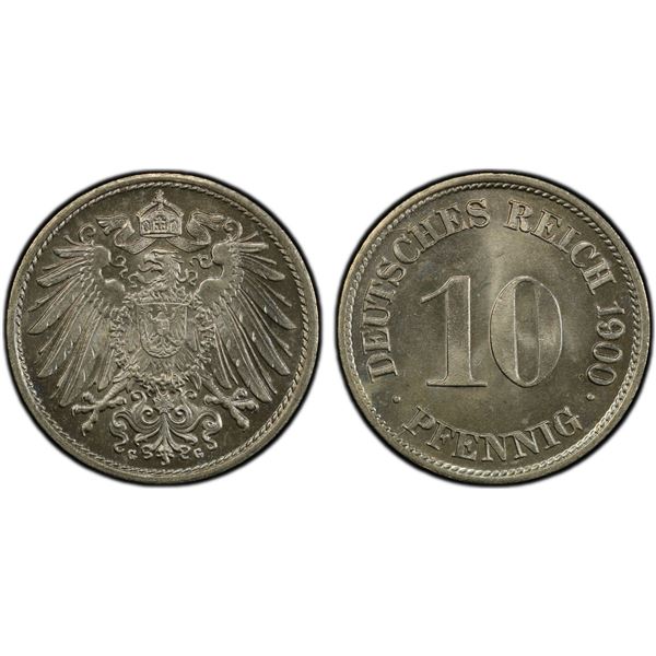 GERMANY: Kaiserreich, 10 pfennig, 1900-G, PCGS MS66