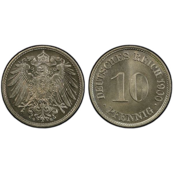 GERMANY: Kaiserreich, 10 pfennig, 1900-G, PCGS MS66