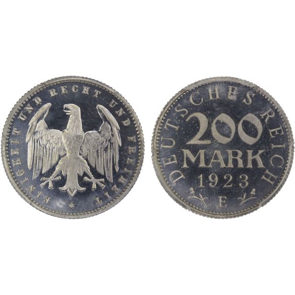 GERMANY: Weimar Republic, 200 mark, 1923-E, PCGS Proof 65 DCAM