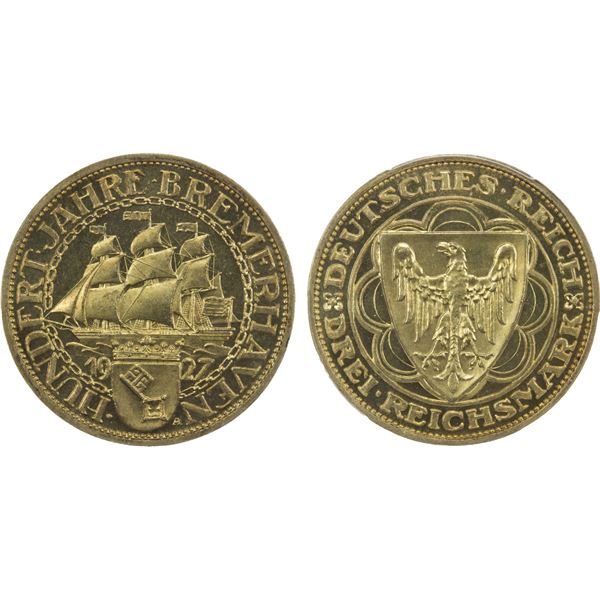 GERMANY: Weimar Republic, AR 3 reichsmark, Berlin, 1927-A, PCGS Proof 66 CAM