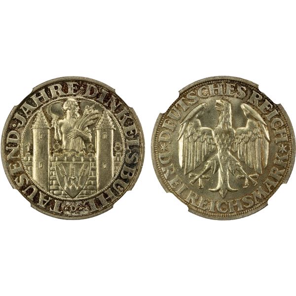 GERMANY: Weimar Republic, AR 3 reichsmark, Munich, 1928-D, NGC MS66