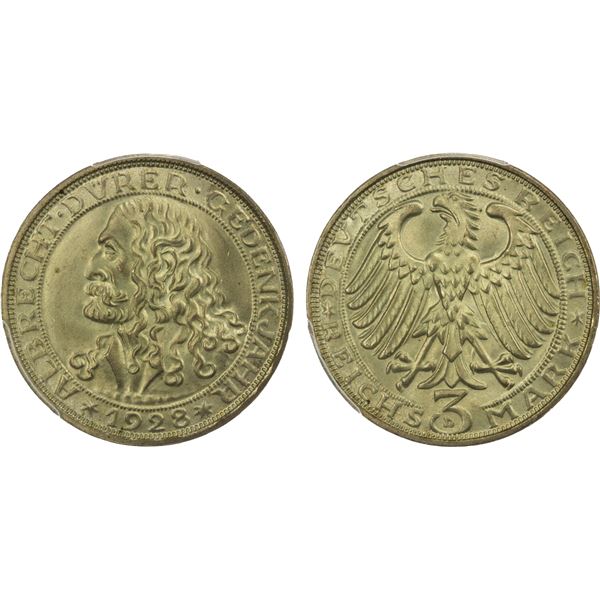 GERMANY: Weimar Republic, AR 3 reichsmark, Munich, 1928-D, PCGS MS66