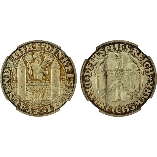 GERMANY: Weimar Republic, AR 3 reichsmark, Munich, 1928-D, NGC MS65