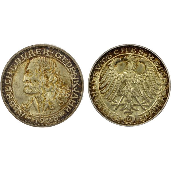 GERMANY: Weimar Republic, AR 3 reichsmark, Munich, 1928-D, PCGS MS65