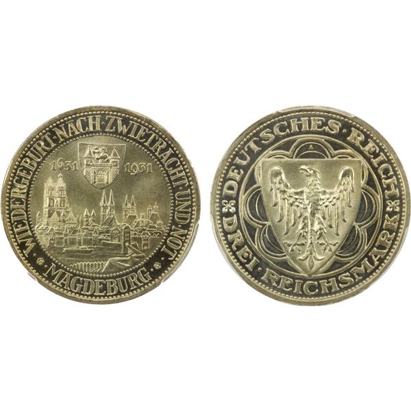 GERMANY: Weimar Republic, AR 3 reichsmark, Berlin, 1931-A, PCGS Proof 64 DCAM