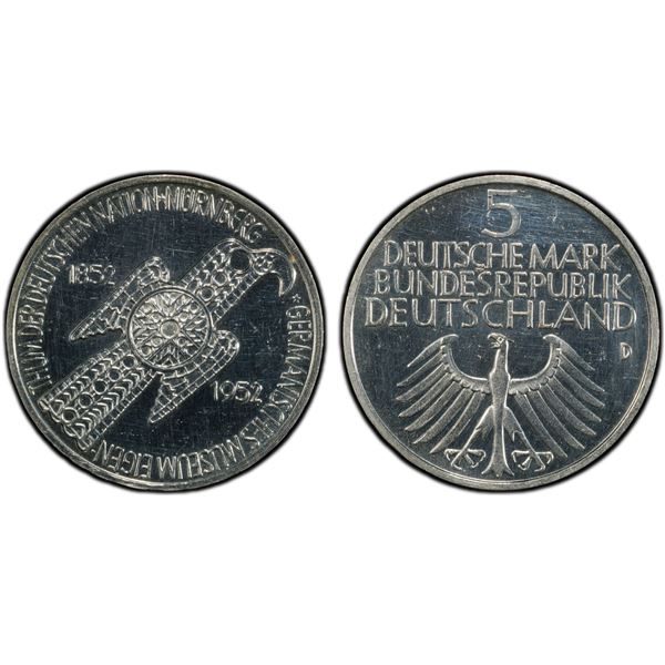 GERMANY: Federal Republic, AR 5 mark, 1952-D, PCGS Proof 62