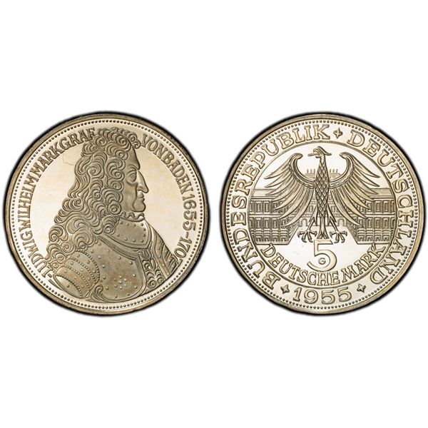 GERMANY: Federal Republic, AR 5 mark, 1955-G, PCGS Proof 64 DCAM