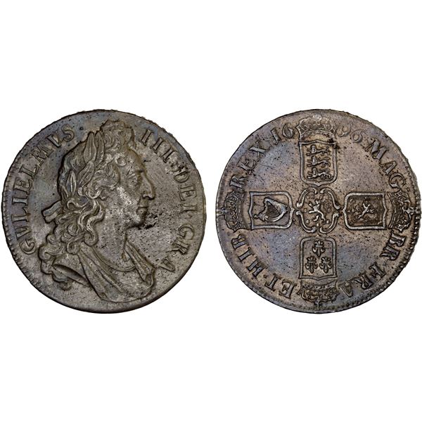 GREAT BRITAIN: William III, 1694-1702, AR crown, 1696, XF-AU