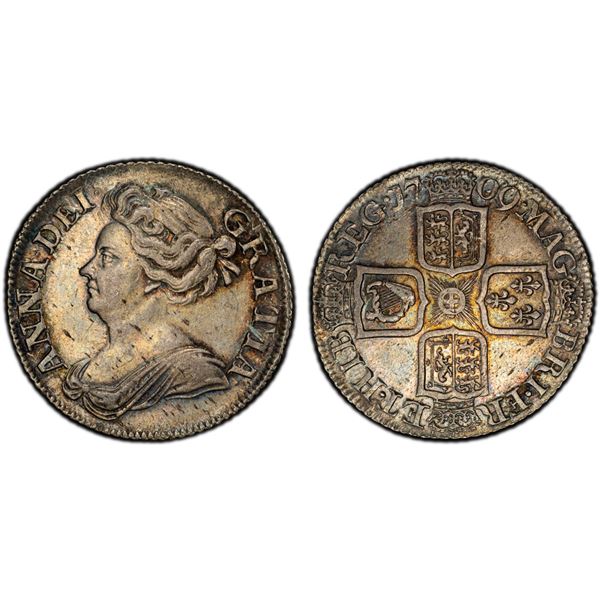 GREAT BRITAIN: Anne, 1702-1714, AR shilling, 1709, PCGS AU58