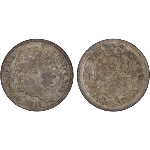 GREAT BRITAIN: George III, 1760-1820, AR shilling, 1816, NGC MS65