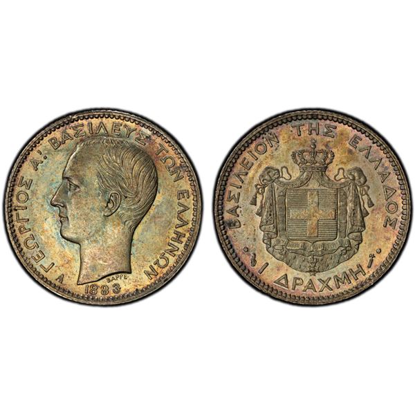 GREECE: George I, 1863-1913, AR drachma, 1883-A, PCGS MS62