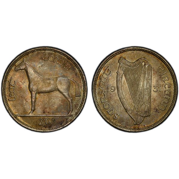 IRELAND: Irish Free State, AR 1/2 coróin (crown), 1931, PCGS MS63