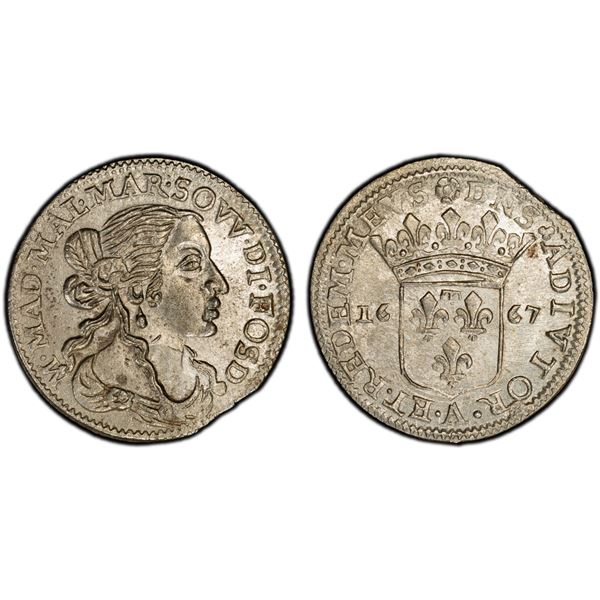 ITALY: FOSDINOVO: Maria Maddalena, 1667-1669, AR luigino, 1667, PCGS MS62