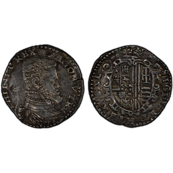 ITALY: NAPLES: Filippo II, 1554-1598, AR 1/2 ducato, PCGS AU50