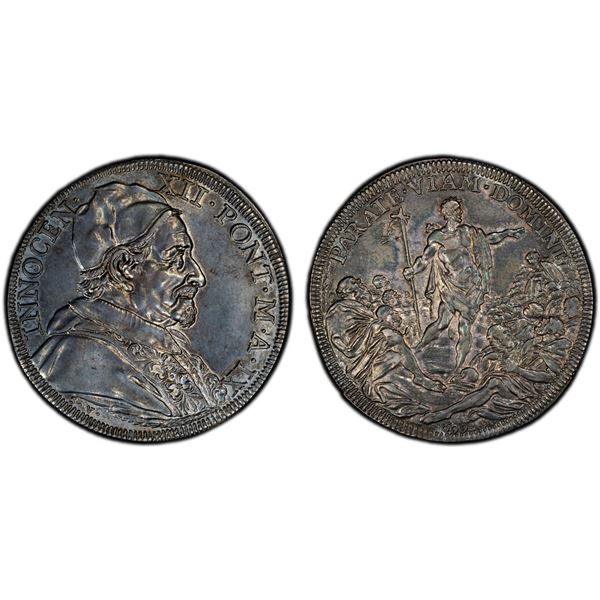 ITALY: PAPAL STATES: Innocent XII, 1691-1700, AR 1/2 piastra, Rome, Year IX / 1699, PCGS MS61