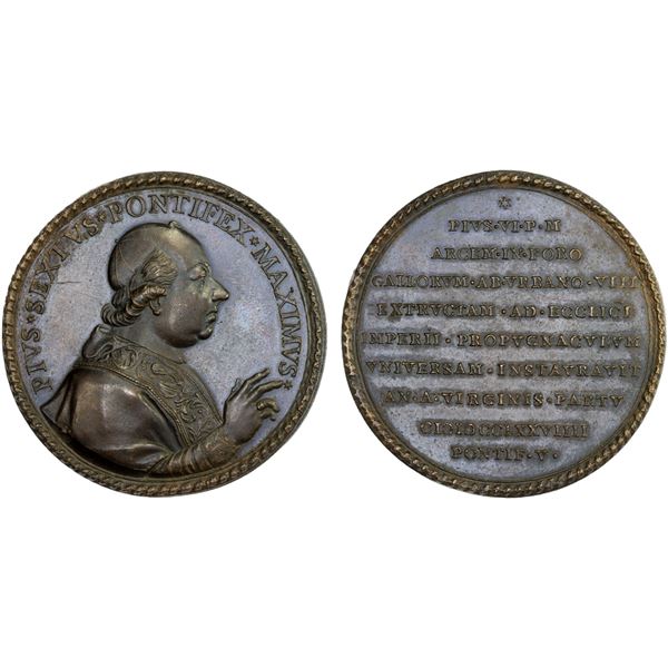 ITALY: PAPAL STATES: Pius VI, 1775-1799, AE medal, 1779, AU