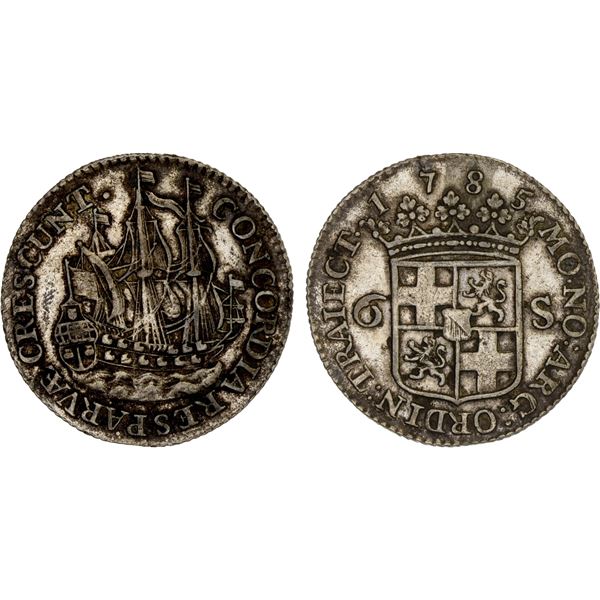 NETHERLANDS: UTRECHT: Province, AR 6 stuivers (scheepjesschelling), 1785, XF