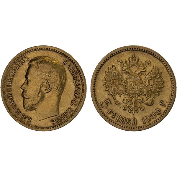 RUSSIA: EMPIRE: Nicholas II, 1894-1917, AV 5 roubles, 1900, AU