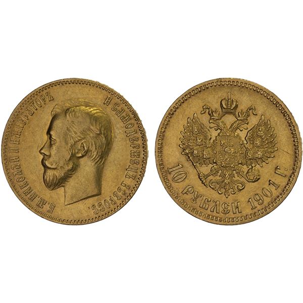 RUSSIA: EMPIRE: Nicholas II, 1894-1917, AV 10 roubles, 1901, XF