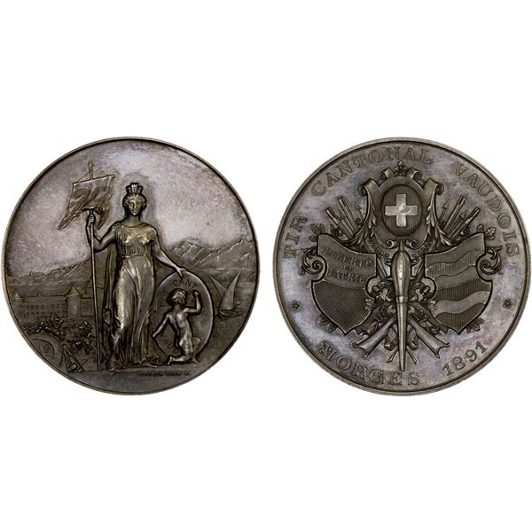 SWITZERLAND: Confederation, AR medal (39.00g), 1891, AU