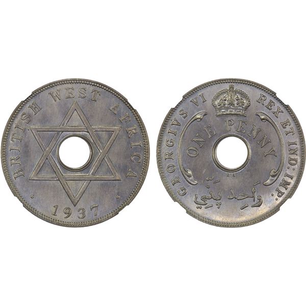 BRITISH WEST AFRICA: George VI, 1936-1952, 1 penny, 1937-KN, NGC Specimen 65