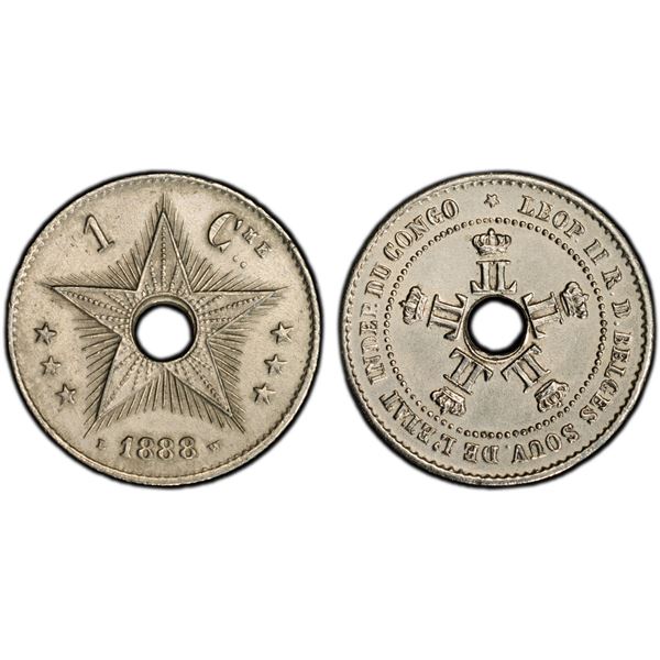 CONGO FREE STATE: Leopold II, 1885-1909, essai pattern 1 centime, 1888, PCGS Specimen 62