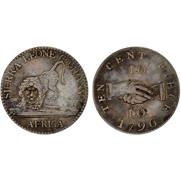SIERRA LEONE: British Colony, AR 10 cents, 1796, VF