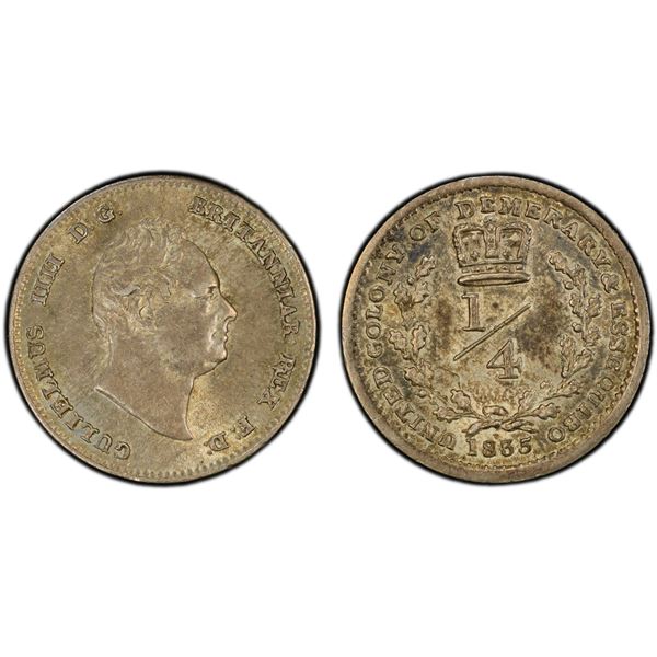 BRITISH GUIANA: Essequibo and Demerary: William IV, 1830-1837, AR 1/4 guilder, 1833, PCGS MS62