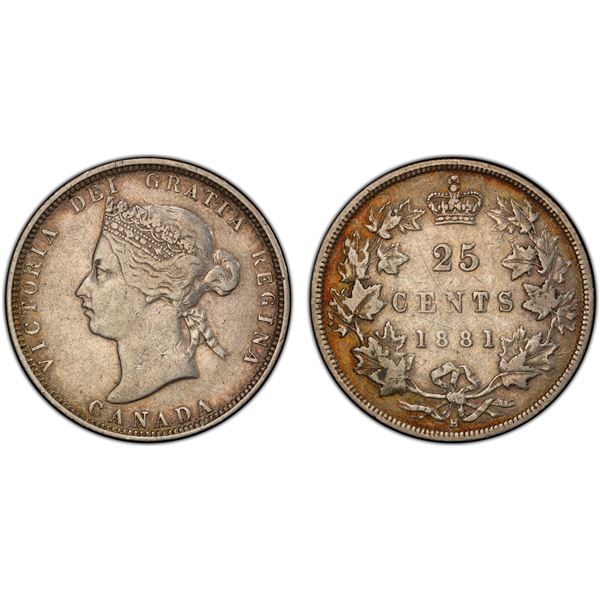 CANADA: Victoria, 1837-1901, AR 25 cents, 1881-H, PCGS EF40