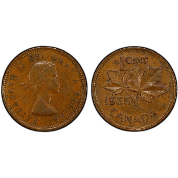 CANADA: Elizabeth II, 1952-2022, AE cent, 1955, PCGS AU58