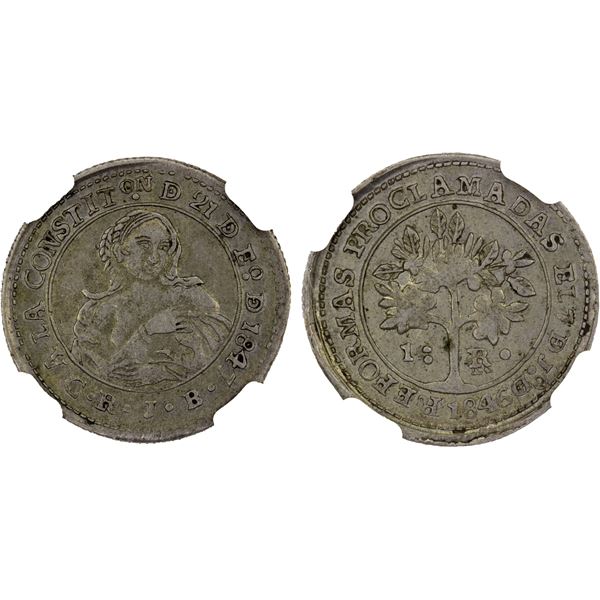 COSTA RICA: Republic, AR real, 1847, NGC EF45