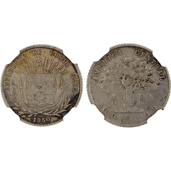COSTA RICA: Republic, AR 1/8 peso, 1850, NGC VF35