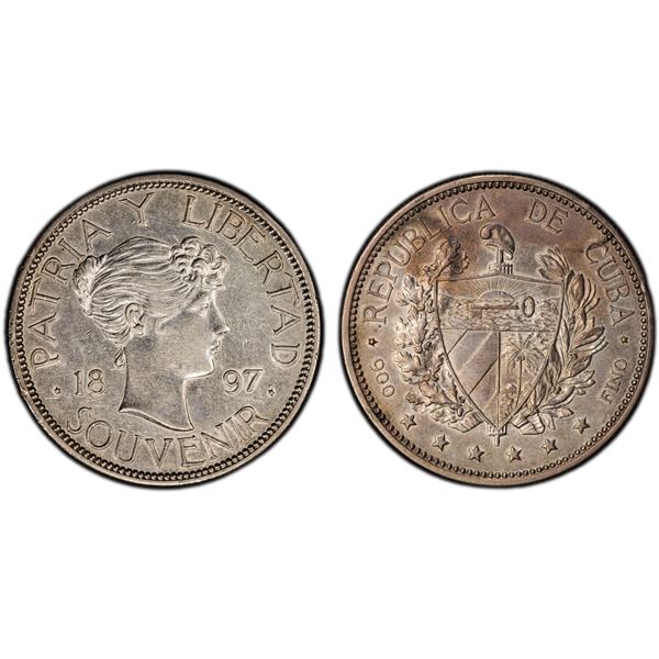 CUBA: Republic, AR souvenir peso, 1897, PCGS AU details